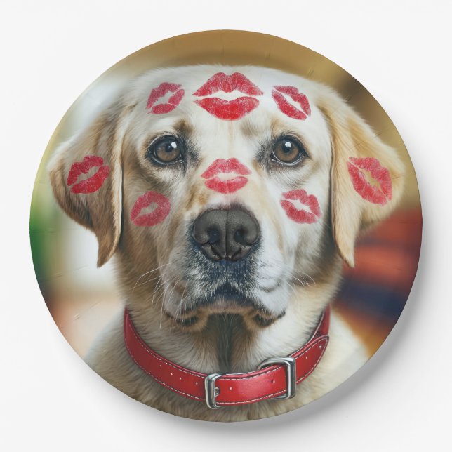 Labrador Retriever With Lipstick Kisses Paper Plates (Front)
