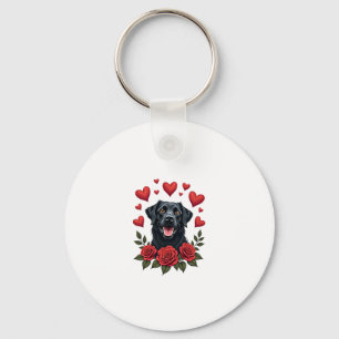 Labrador Retriever with Red Roses Hearts Valentine Keychain