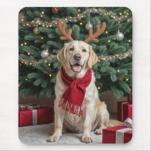 Labrador Retriever With Reindeer Antlers Mouse Pad