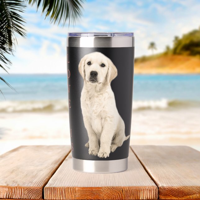Labrador Retriever Women Men White Lab Mom Dad Dog Insulated Tumbler (Beach (Rotated))