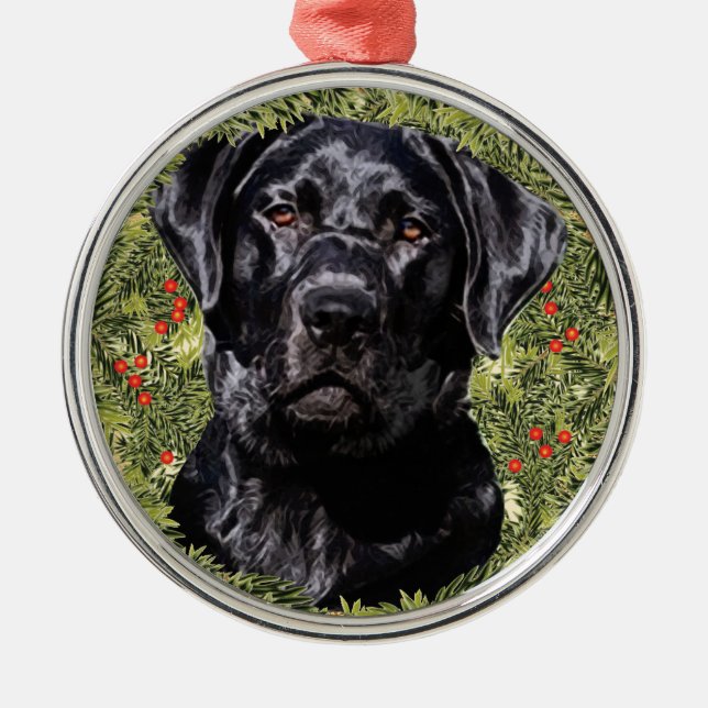 Labrador Retriever Wreath Metal Ornament (Front)