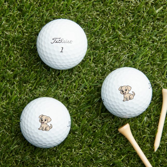 Labrador Retriever Yellow Cartoon Sitting Golf Balls (Insitu Grass)