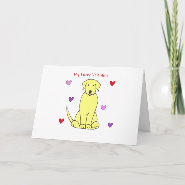 Labrador Retriever Yellow Furry Valentine Holiday Card (Front)