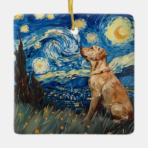 Labrador Retriever Yellow Lab Dog Starry Night Ceramic Ornament