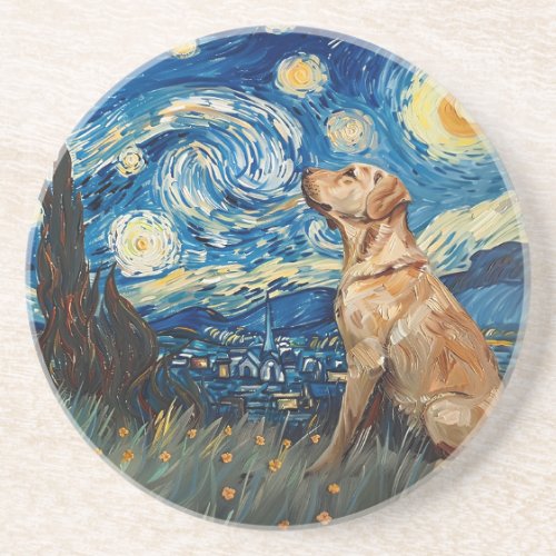 Labrador Retriever Yellow Lab Dog Starry Night Coaster