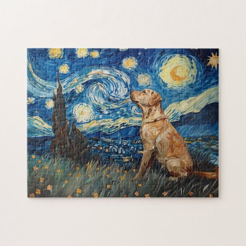 Labrador Retriever Yellow Lab Dog Starry Night Jigsaw Puzzle