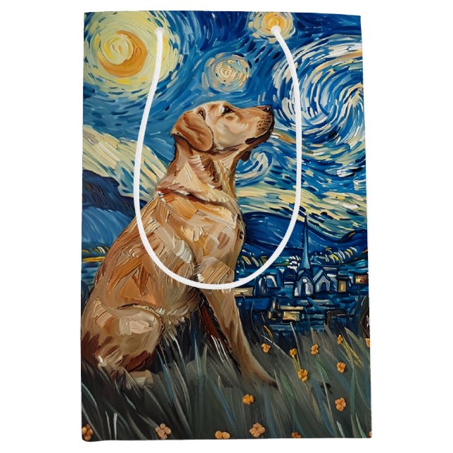 Labrador Retriever Yellow Lab Dog Starry Night Medium Gift Bag (Front)