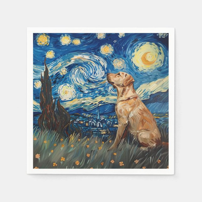 Labrador Retriever Yellow Lab Dog Starry Night Napkins (Front)