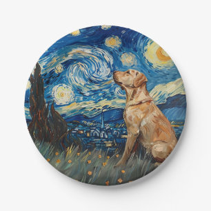 Labrador Retriever Yellow Lab Dog Starry Night Paper Plates