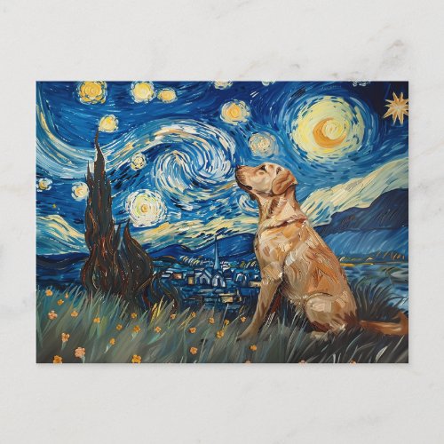 Labrador Retriever Yellow Lab Dog Starry Night Postcard