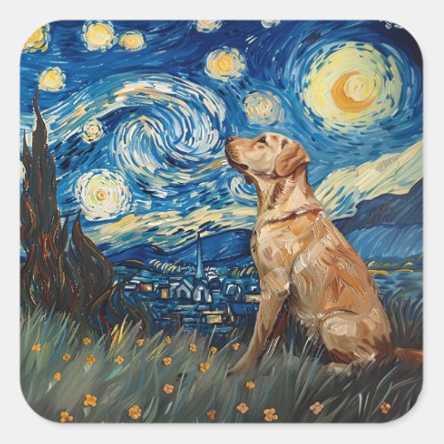 Labrador Retriever Yellow Lab Dog Starry Night Square Sticker