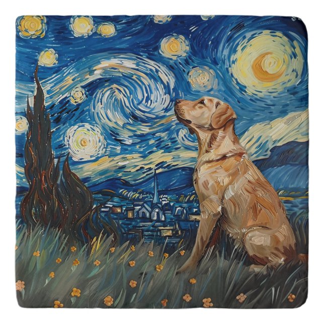 Labrador Retriever Yellow Lab Dog Starry Night Trivet (Front)