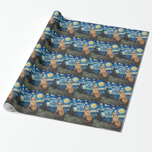 Labrador Retriever Yellow Lab Dog Starry Night Wrapping Paper (Unrolled)