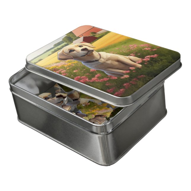 Labrador Retriever Yellow Puppy Jigsaw Puzzle (Lid Open)