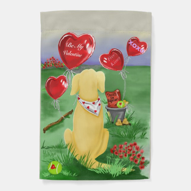 Labrador Retriever- Yellow, with Heart Balloons Garden Flag (Front)
