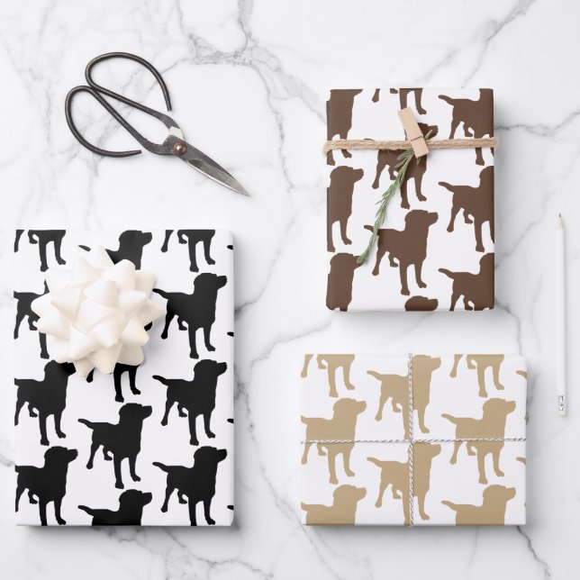 Labrador Retrievers Black Chocolate Yellow Dogs Wrapping Paper Sheets (Front)