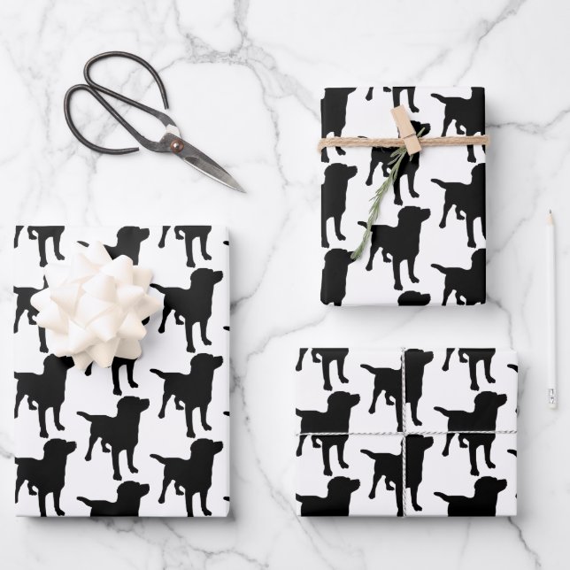 Labrador Retrievers Black Dog Pattern Wrapping Paper Sheets (Front)