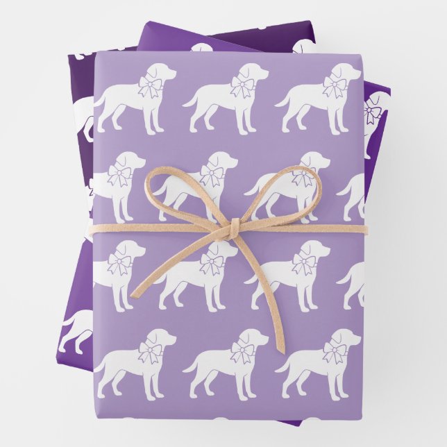Labrador Retrievers Dog Gift Bow Pattern Wrapping Paper Sheets (In situ)