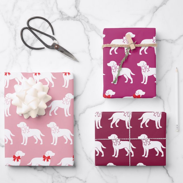 Labrador Retrievers Dog Gift Bow Pattern Wrapping Paper Sheets (Front)