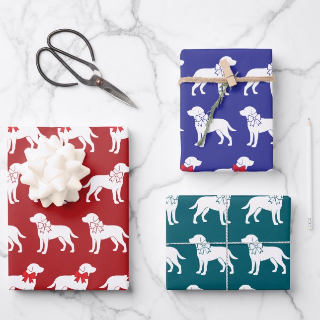 Labrador Retrievers Dog Gift Bow Pattern Wrapping Paper Sheets (Front)
