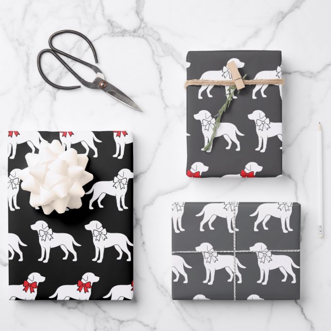 Labrador Retrievers Dog Gift Bow Pattern Wrapping Paper Sheets (Front)