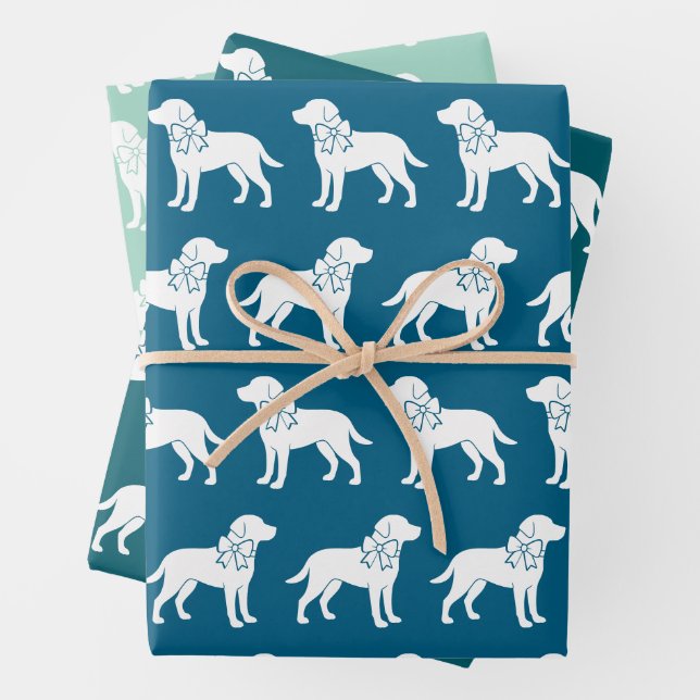 Labrador Retrievers Dog Gift Bow Pattern Wrapping Paper Sheets (In situ)