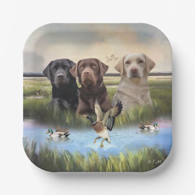 Labrador Retrievers, (Hunting dogs)  Paper Plates (Front)