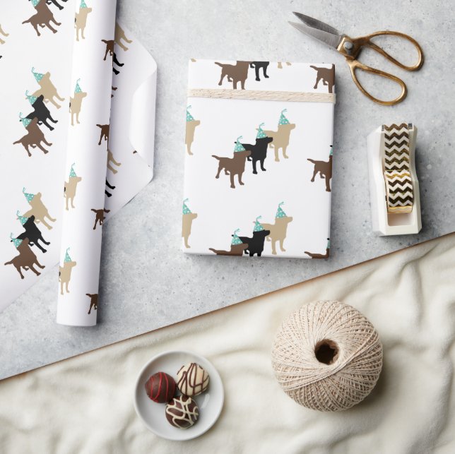 Labrador Retrievers In Birthday Party Hat Wrapping Paper (Crafts)