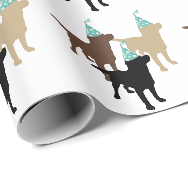 Labrador Retrievers In Birthday Party Hat Wrapping Paper (Roll Corner)