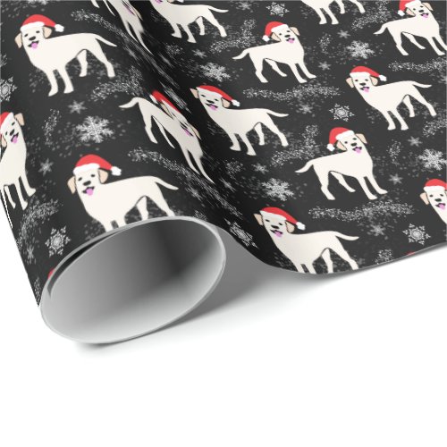 Labrador Retrievers in Christmas Hats Snowflakes Wrapping Paper