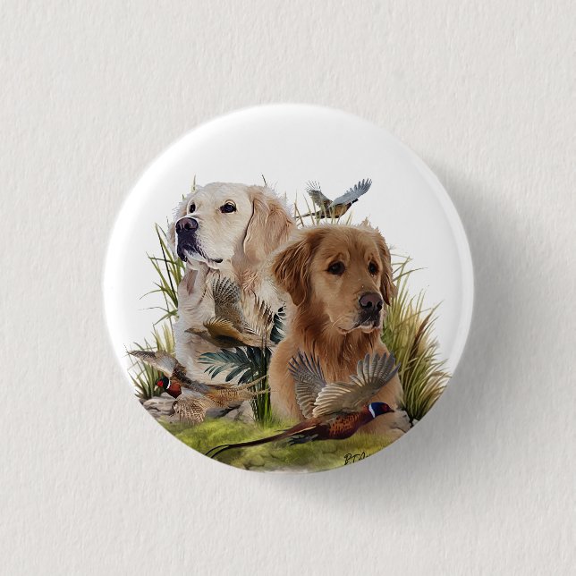 Labrador Retrievers with Pheasant ,Art  Button (Front)