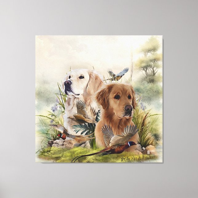 Labrador Retrievers with Pheasant ,Art  Canvas Print (Front)