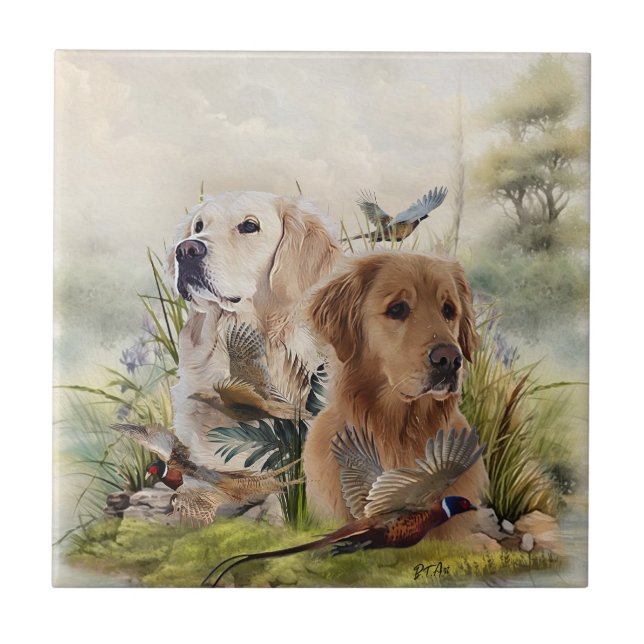 Labrador Retrievers with Pheasant ,Art  Ceramic Tile (Front)