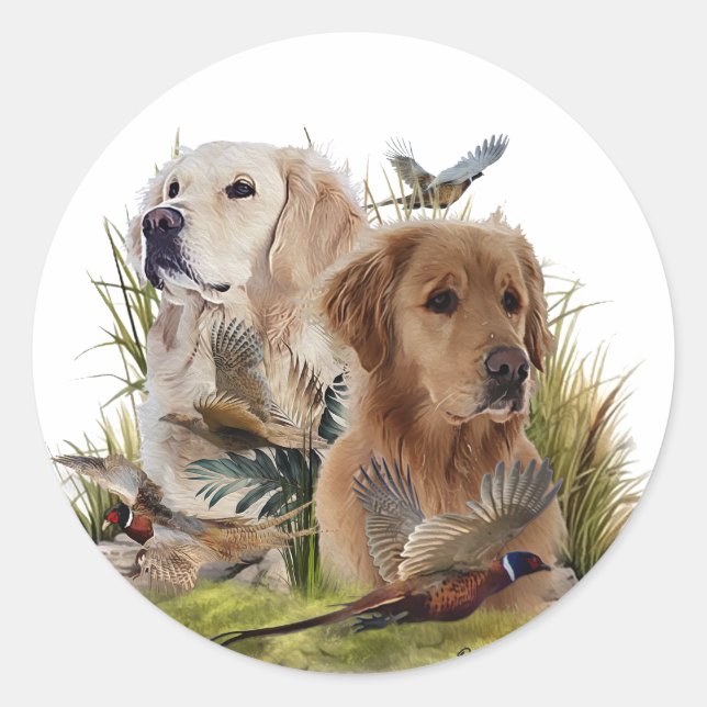 Labrador Retrievers with Pheasant ,Art  Classic Round Sticker (Front)