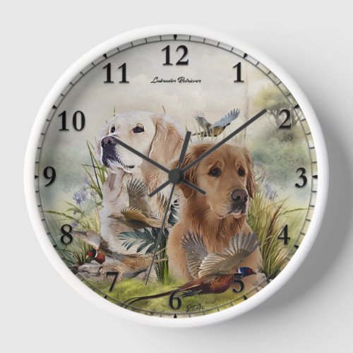 Labrador Retrievers with Pheasant Art  Clock