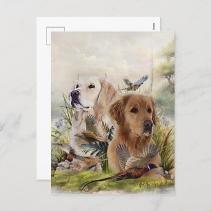 Labrador Retrievers with Pheasant ,Art Holiday Postcard