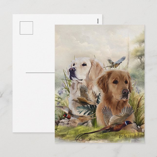 Labrador Retrievers with Pheasant ,Art  Holiday Postcard (Front/Back)