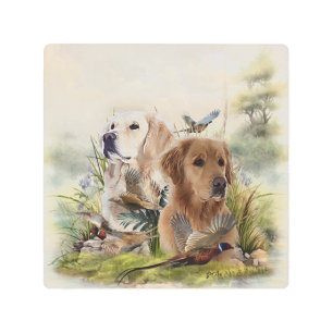 Labrador Retrievers with Pheasant ,Art  Metal Print