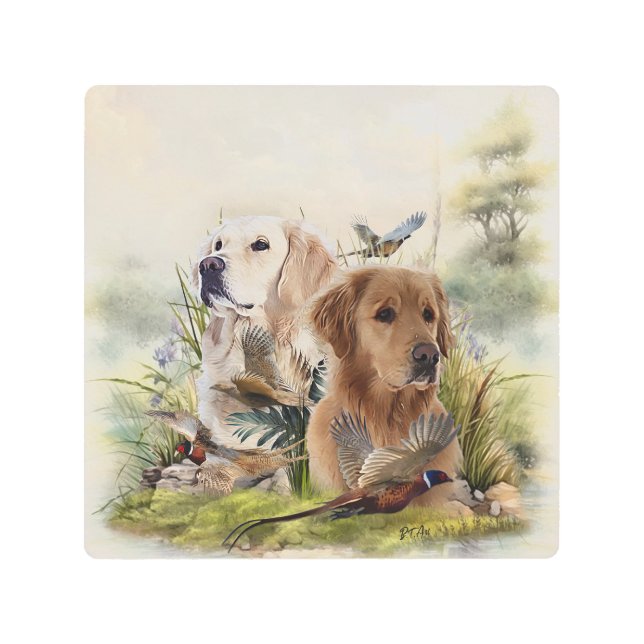 Labrador Retrievers with Pheasant ,Art  Metal Print (Front)