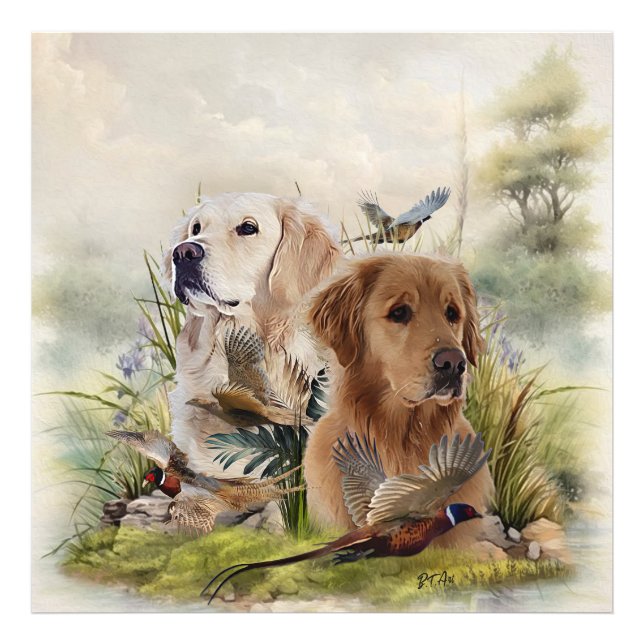 Labrador Retrievers with Pheasant ,Art  Photo Print (Front)
