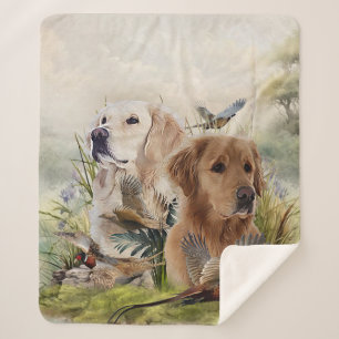 Labrador Retrievers with Pheasant ,Art  Sherpa Blanket