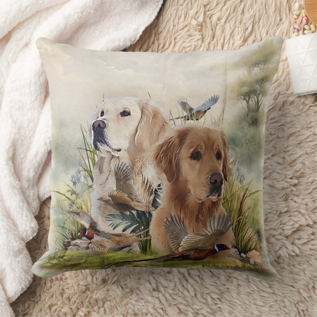 Labrador Retrievers with Pheasant ,Art  Throw Pillow (Blanket)