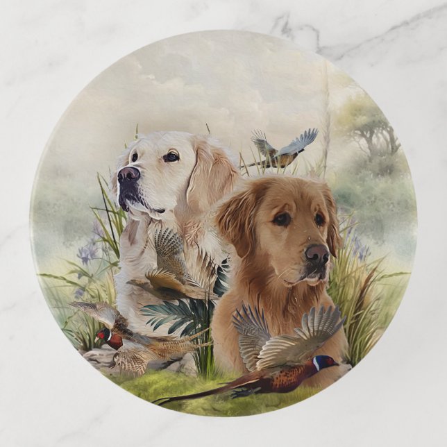 Labrador Retrievers with Pheasant ,Art  Trinket Tray (Front)