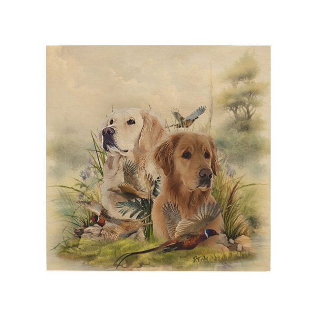 Labrador Retrievers with Pheasant ,Art  Wood Wall Art (Front)