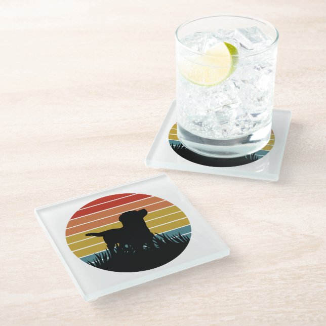 Labrador Retro Sunset Glass Coaster (Angled)