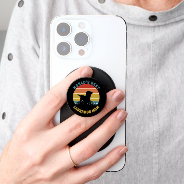 Labrador Retro Sunset Personalized PopSocket (Hand)