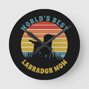 Labrador Retro Sunset Personalized Round Clock