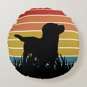 Labrador Retro Sunset Round Pillow
