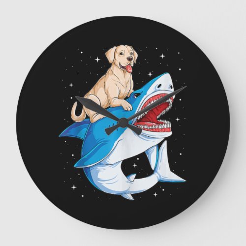 Labrador Riding Shark Jawsome Dog Lover Gifts Large Clock