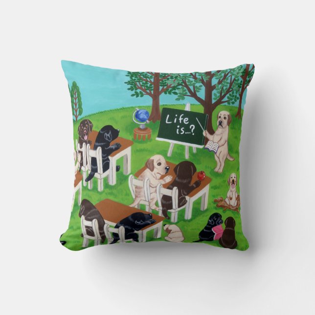 Labrador School Painting Throw Pillow (Front)